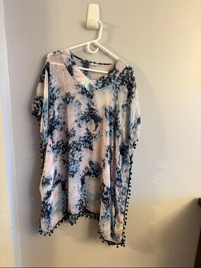 Shore Drive Pom Pom Trim Kaftan Swimsuit Cover Up One Size